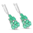 6.69 Carat Genuine Emerald and White Diamond .925 Sterling Silver Earrings-4