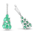 6.69 Carat Genuine Emerald and White Diamond .925 Sterling Silver Earrings-5