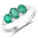 1.14 Carat Genuine Zambian Emerald and White Diamond 14K White Gold Ring-1
