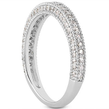 14k White Gold Fancy Pave Diamond Milgrain Textured Wedding Ring Band - 0