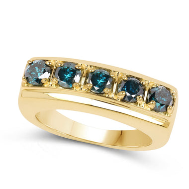 14K Yellow Gold Plated 1.25 Carat Genuine Blue Diamond .925 Sterling Silver Ring - 0