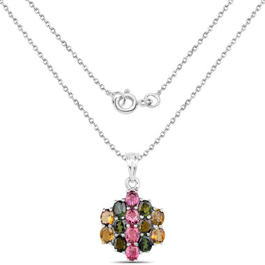 4.34 Carat Genuine Pink Tourmaline, Green Tourmaline & Brown Tourmaline .925 Sterling Silver Pendant - 0