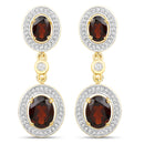 18K Yellow Gold Plated 6.30 Carat Genuine Garnet and White Topaz .925 Sterling Silver Earrings-1