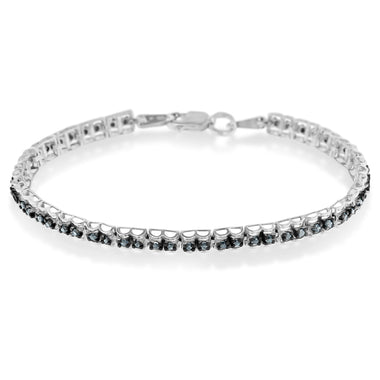 Black Rhodium over .925 Sterling Silver 1.0 Cttw Rose Cut Diamond Double-Link 7" Tennis Bracelet (Blue Color, I1-I2 Clarity) - 0