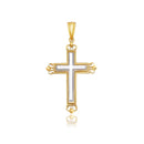 14k Two-Tone Gold Cross Pendant with an Ornate Budded Style-3