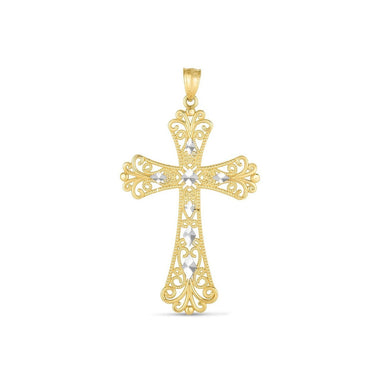14k Two Tone Gold High Polish Diamond Cut Cross Pendant - 0