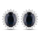 3.32 Carat Genuine Blue Sapphire and White Diamond 14K White Gold Earrings-1