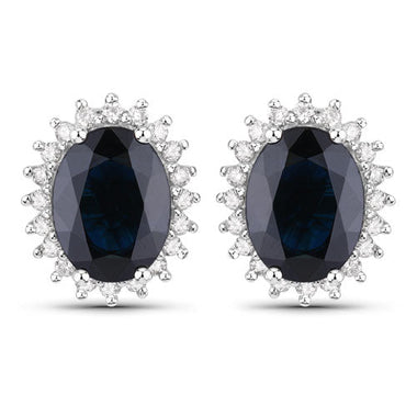3.32 Carat Genuine Blue Sapphire and White Diamond 14K White Gold Earrings