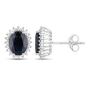 3.32 Carat Genuine Blue Sapphire and White Diamond 14K White Gold Earrings-2