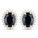 3.32 Carat Genuine Blue Sapphire and White Diamond 14K Yellow Gold Earrings-1