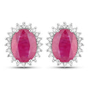 3.14 Carat Genuine Ruby and White Diamond 14K White Gold Earrings-1