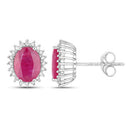 3.14 Carat Genuine Ruby and White Diamond 14K White Gold Earrings-2