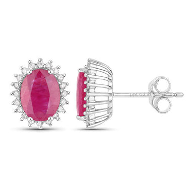 3.14 Carat Genuine Ruby and White Diamond 14K White Gold Earrings - 0