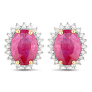 3.14 Carat Genuine Ruby and White Diamond 14K Yellow Gold Earrings-2