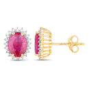 3.14 Carat Genuine Ruby and White Diamond 14K Yellow Gold Earrings-3