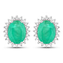 2.66 Carat Genuine Zambian Emerald and White Diamond 10K White Gold Earrings-1