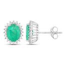 2.66 Carat Genuine Zambian Emerald and White Diamond 10K White Gold Earrings-2