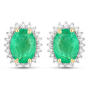 2.66 Carat Genuine Zambian Emerald and White Diamond 10K Yellow Gold Earrings-1