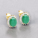 2.66 Carat Genuine Zambian Emerald and White Diamond 10K Yellow Gold Earrings-4