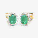 2.66 Carat Genuine Zambian Emerald and White Diamond 10K Yellow Gold Earrings-7