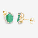 2.66 Carat Genuine Zambian Emerald and White Diamond 10K Yellow Gold Earrings-8