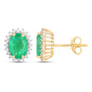 2.66 Carat Genuine Zambian Emerald and White Diamond 10K Yellow Gold Earrings-2