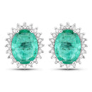 2.66 Carat Genuine Zambian Emerald and White Diamond 14K White Gold Earrings-5
