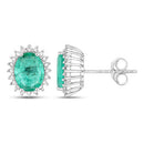 2.66 Carat Genuine Zambian Emerald and White Diamond 14K White Gold Earrings-6