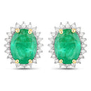 2.66 Carat Genuine Zambian Emerald and White Diamond 14K Yellow Gold Earrings-4