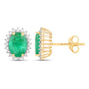 2.66 Carat Genuine Zambian Emerald and White Diamond 14K Yellow Gold Earrings-5