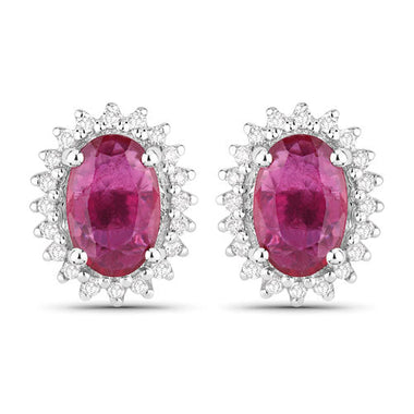 1.16 Carat Genuine Ruby and White Diamond 14K White Gold Earrings