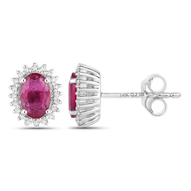 1.16 Carat Genuine Ruby and White Diamond 14K White Gold Earrings - 0