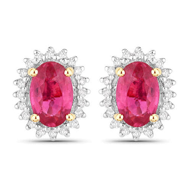 1.16 Carat Genuine Ruby and White Diamond 14K Yellow Gold Earrings