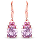 4.90 Carat Genuine Pink Amethyst and Rhodolite .925 Sterling Silver Earrings-3