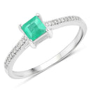 0.67 Carat Genuine Zambian Emerald and White Diamond 14K White Gold Ring-1