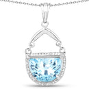 4.08 Carat Genuine Swiss Blue Topaz & White Topaz .925 Sterling Silver Pendant-1