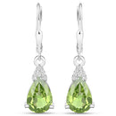 2.80 Carat Genuine Peridot and White Zircon .925 Sterling Silver Earrings-4