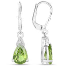2.80 Carat Genuine Peridot and White Zircon .925 Sterling Silver Earrings-5