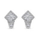 18K White Gold 1 1/10 Cttw Round Diamond Cluster with Halo Hoop Huggie Earring (F-G Color, VS1-VS2 Clarity)-2