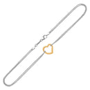 14k Yellow Gold and Sterling Silver Anklet with a Single Open Heart Station-1