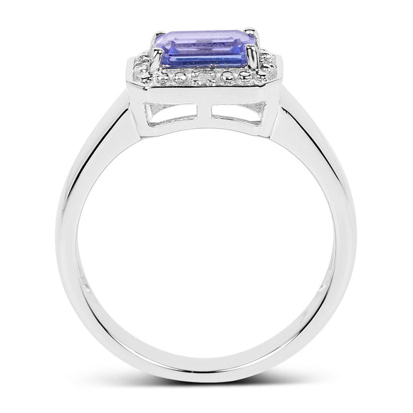 1.12 Carat Genuine Tanzanite and White Topaz .925 Sterling Silver Ring