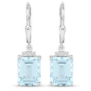 7.91 Carat Genuine Blue Topaz and White Topaz .925 Sterling Silver Earrings-1