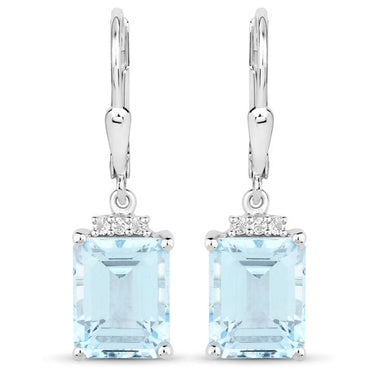 7.91 Carat Genuine Blue Topaz and White Topaz .925 Sterling Silver Earrings