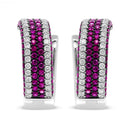 18K White Gold 1 7/8 Cttw Diamond and 1mm Round Red Ruby Open Swish Hoop Earrings (F-G Color, VS1-VS2 Clarity)-3