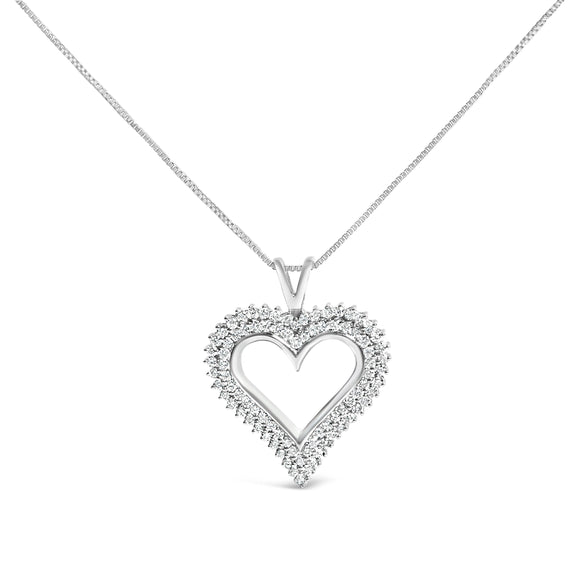 .925 Sterling Silver 1.00 Cttw Lab-Grown Diamond Open Heart Pendant Necklace (F-G Color, VS1-VS2 Clarity) - 18" Inches