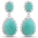 9.64 Carat Genuine Emerald and White Diamond .925 Sterling Silver Earrings-2