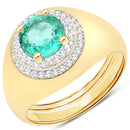 1.46 Carat Genuine Zambian Emerald and White Topaz .925 Sterling Silver Ring-1