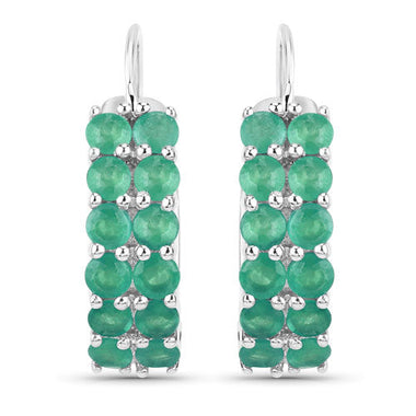 2.40 Carat Genuine Emerald .925 Sterling Silver Earrings - 0