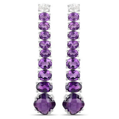 18K White Gold Plated 7.58 Carat Genuine Amethyst and White Topaz .925 Sterling Silver Earrings - 0