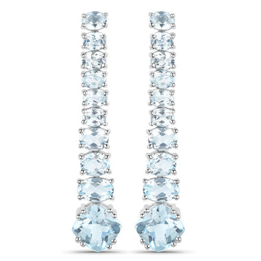 18K White Gold Plated 8.52 Carat Genuine Blue Topaz .925 Sterling Silver Earrings - 0